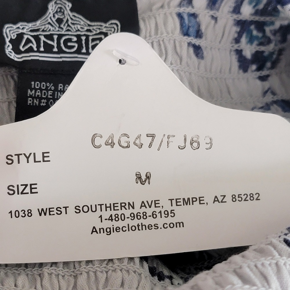 Angie Womens Boho Floral Twist Front Cutout Tiered Mini Dress Blue White Medium - Picture 12 of 12